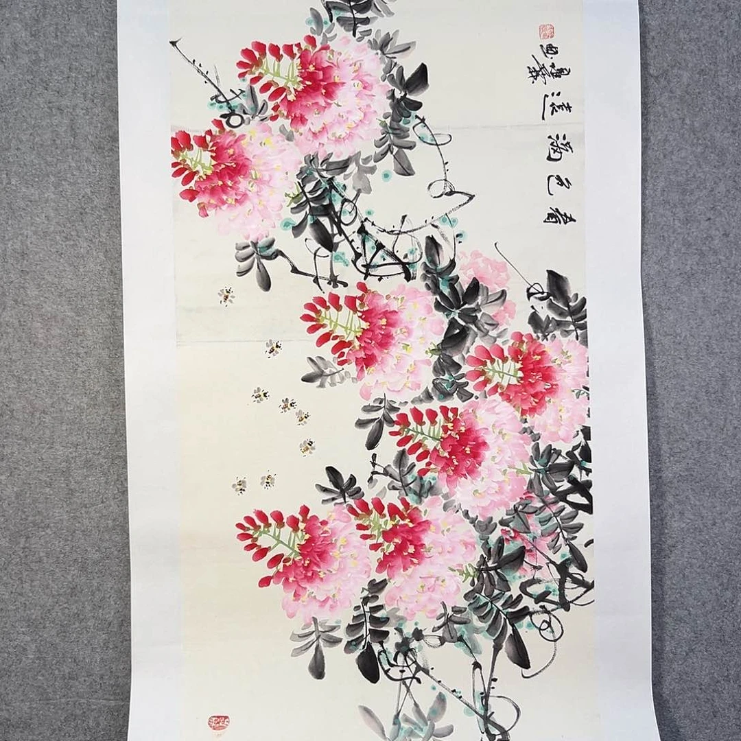 国画542 花鸟在树丛的顶端鸣叫叫声