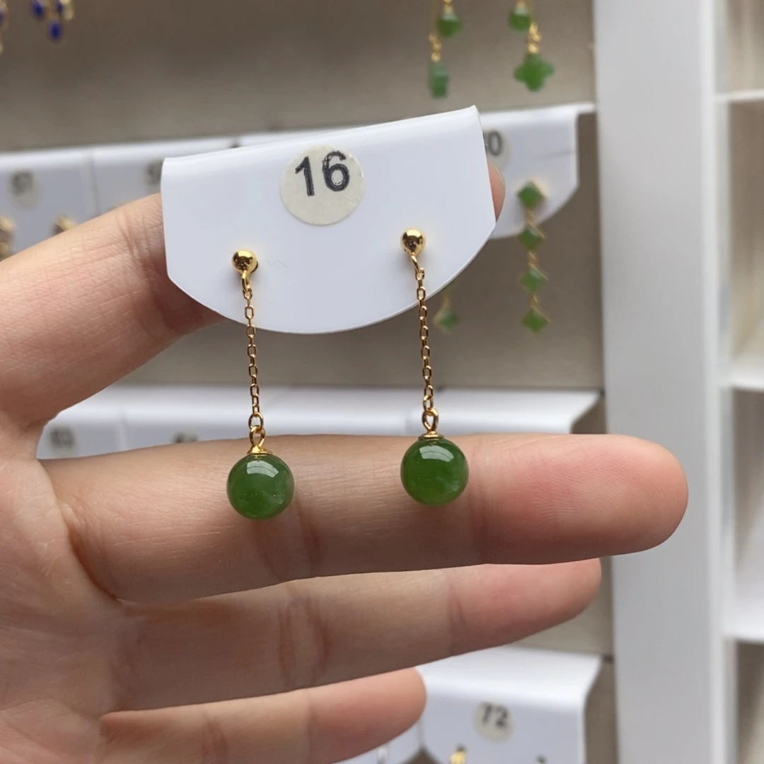 银S925镶嵌和田玉耳饰