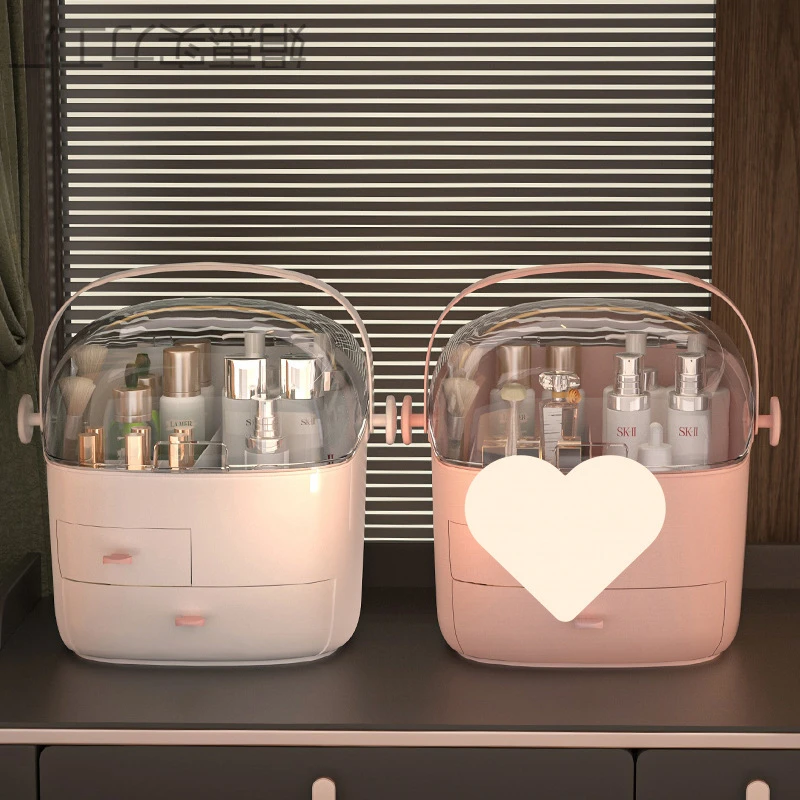 金属化妆品收纳盒防尘家用大容量化妆箱桌面整理盒梳妆台护肤品置