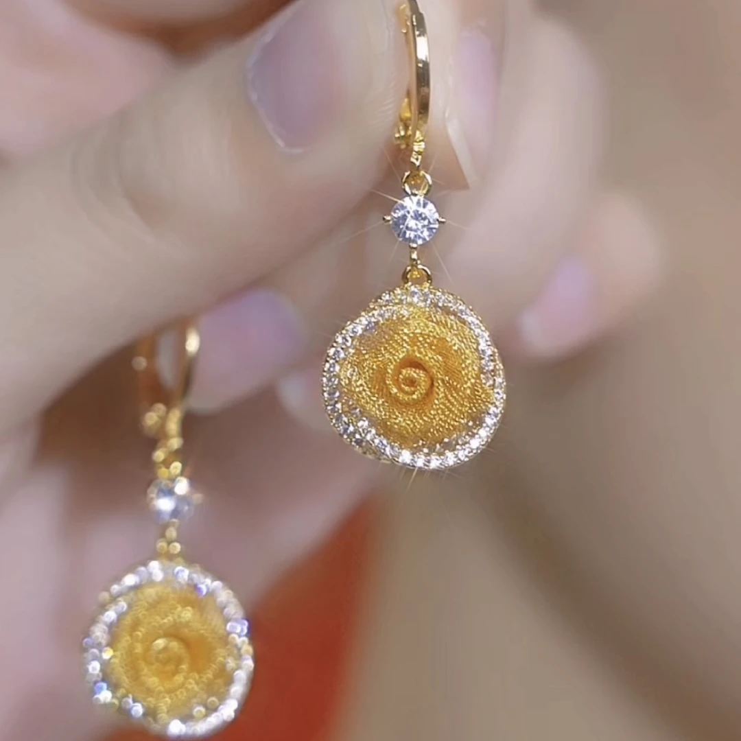 铜合金仿珍珠耳饰 小巧优雅气质耳扣精致玫瑰花流苏小众耳环轻奢