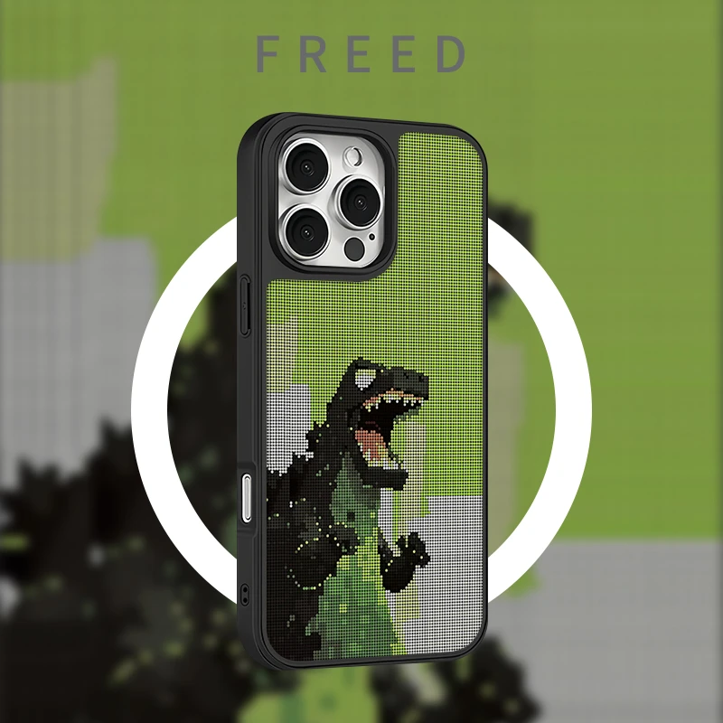 FREED像素恐龙适用于苹果17磨砂磁吸16promax个性15黑边14手机壳
