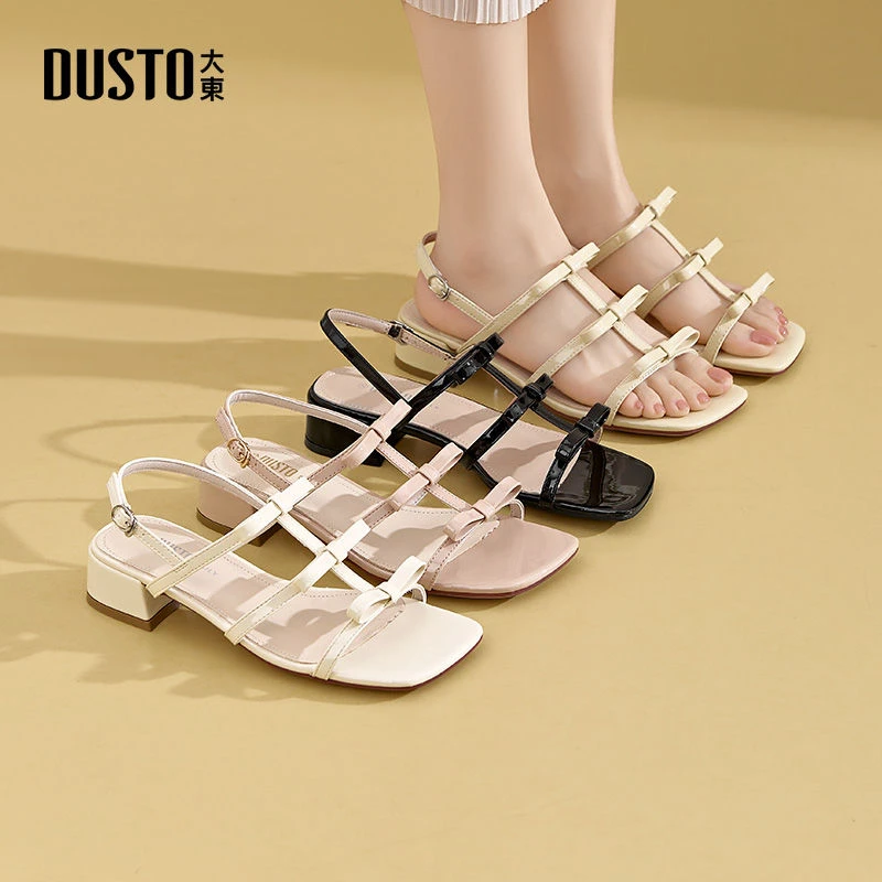 大东女鞋2025年夏季日常百搭洋气方头粗跟凉鞋时尚休闲鞋子女0065