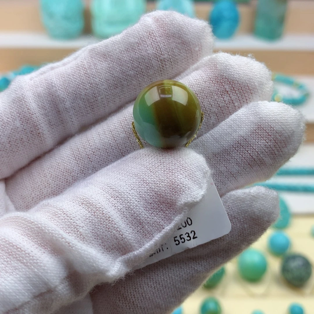 绿松石未镶嵌珠宝奇石高瓷精品水波纹圆珠14.6mm