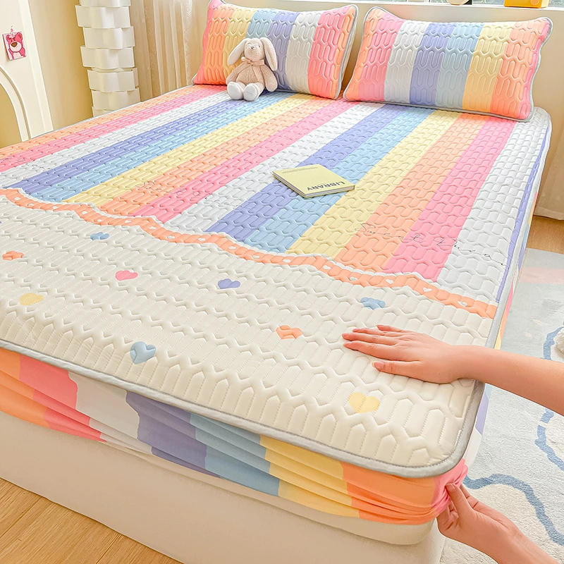 小清新乳胶凉席冰丝席夏天专用床上冰凉空调席A类床笠罩款软席子