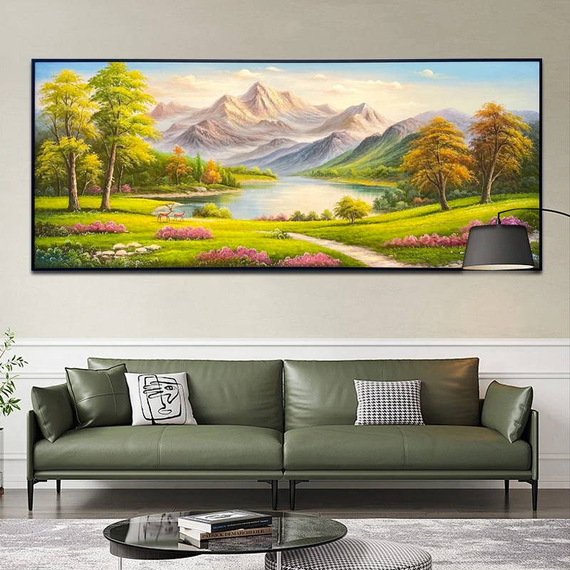 客厅办公室挂画山水靠山客厅轻奢背景墙装饰画日照金山高级感油画