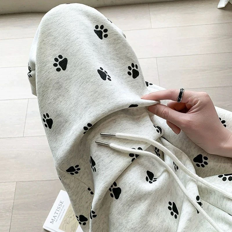 撞色狗爪印花阔腿裤女大童秋季新款加绒加厚垂感休闲运动卫裤