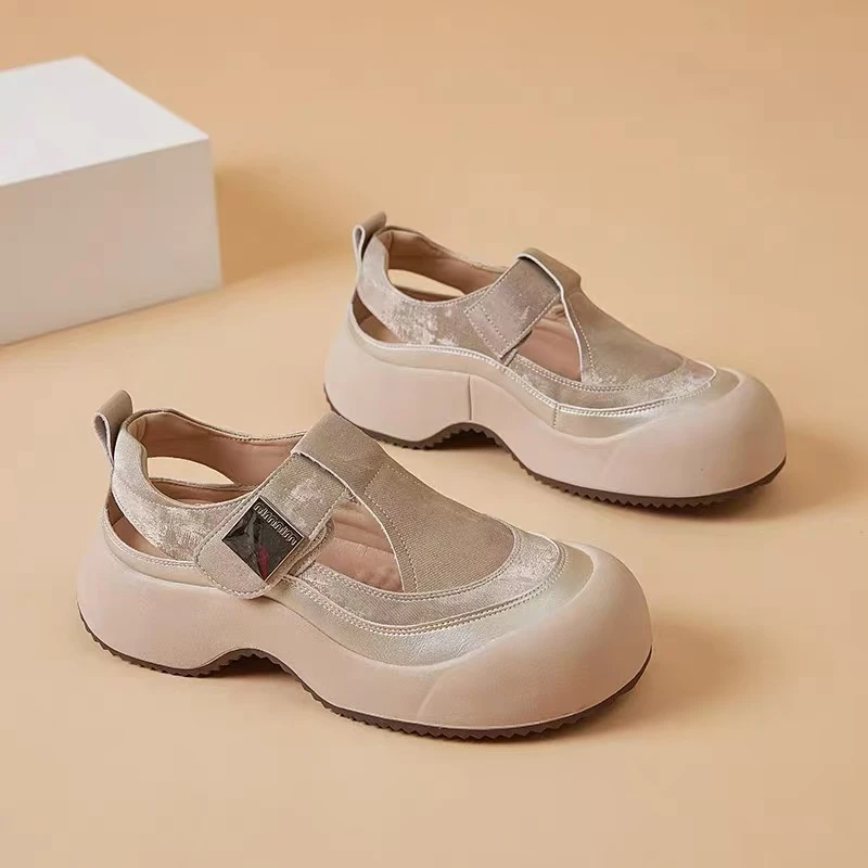 真皮凉鞋女2025夏季新款平底百搭厚底包头运动休闲沙滩凉鞋潮兰