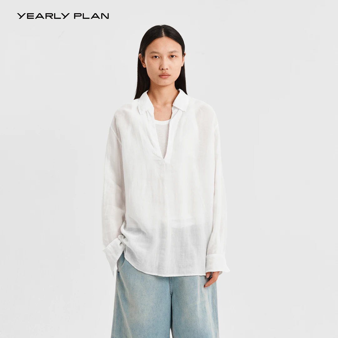 YEARLY PLAN 2025夏 简约松弛廓形随性舒适经典V领衬衫 2887