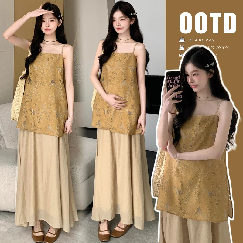 孕妇装2025春夏季新款新中式刺绣吊带上衣时尚百搭孕妇孕妇装夏装