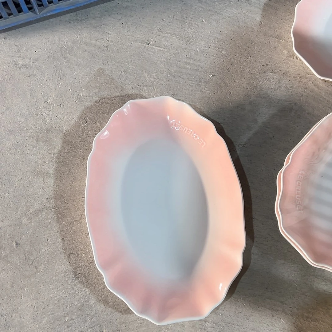 陶瓷 花韵长方盘 粉白色