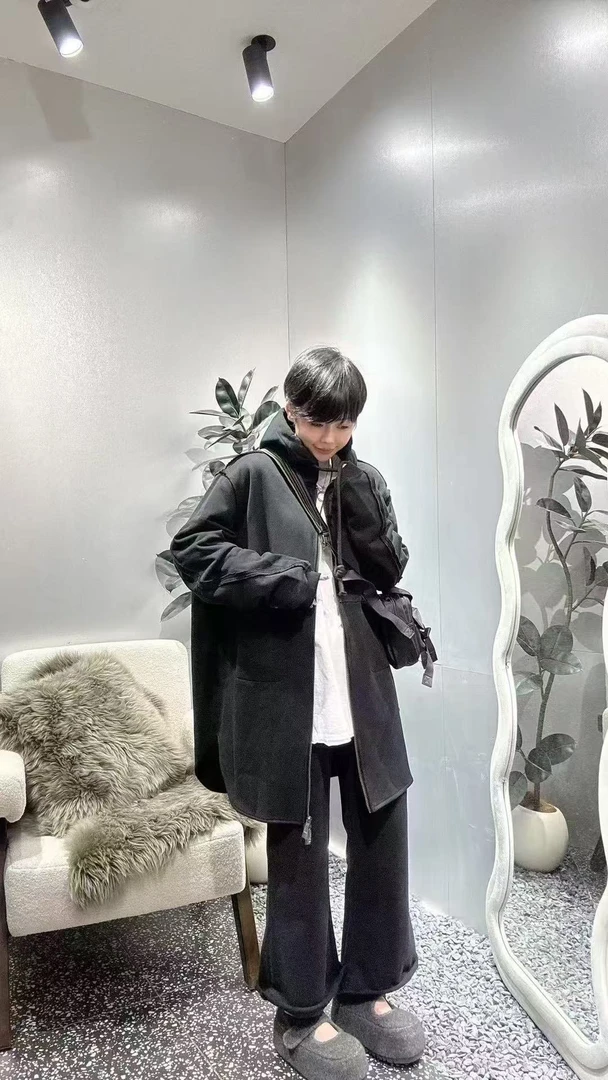 【左绣定制】2025欧版圆领宽松时尚休闲水洗连帽卫衣外套25034