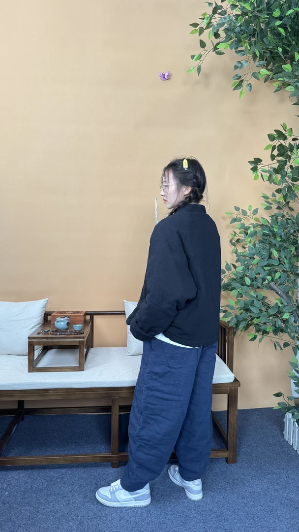 【钱柜9727】冬季A类精梳棉冬款加厚保暖男女棉麻阔腿灯笼小脚裤