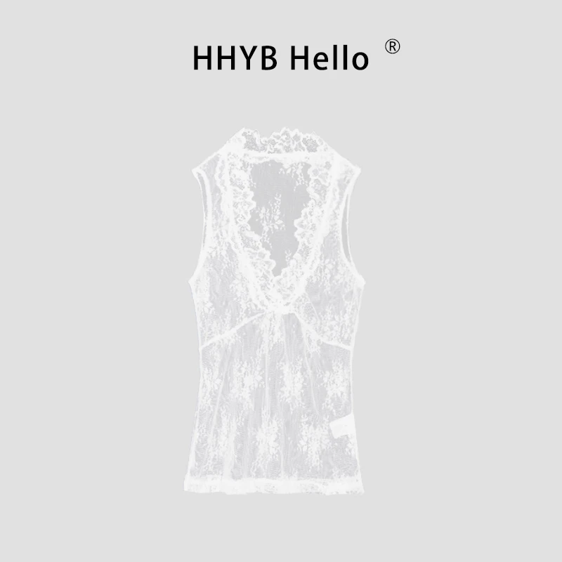 HHYB Hello【Q】2025新款夏季v领背心性感辣妹花边蕾丝打底衫253033