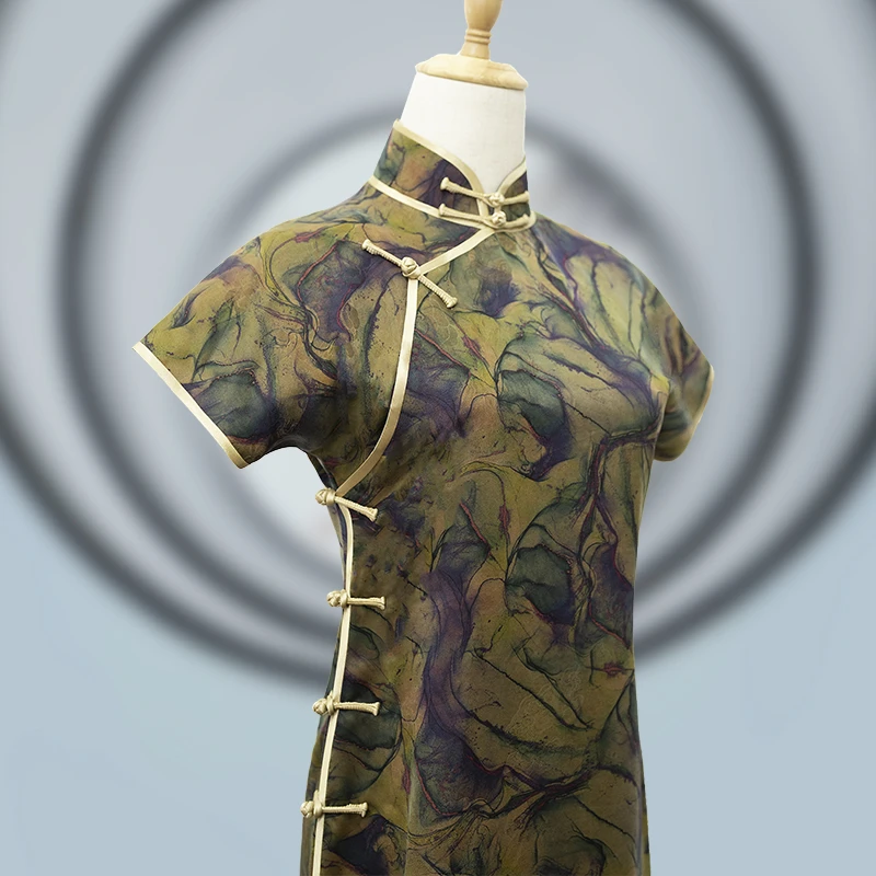 晴茉 桑蚕丝手工平裁全开襟旗袍复古民国风古风古韵旗袍