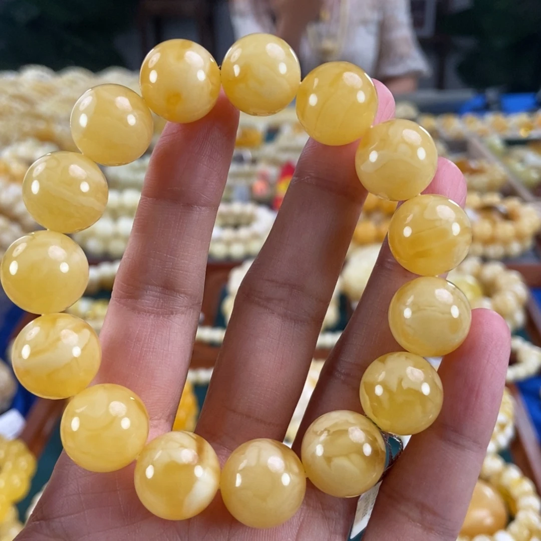 未镶嵌琥珀珠宝奇石15白花蜡圆珠29.3