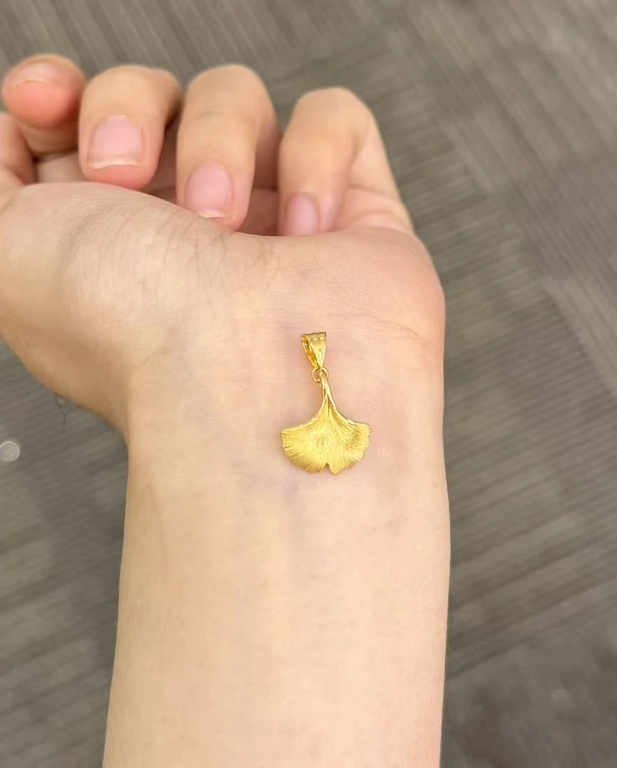 足金999 实心金丝银杏叶吊坠