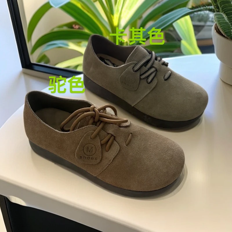 勃肯鞋小皮匠25091防滑系带圆头休闲风单鞋平跟厚款纯色中口秋季