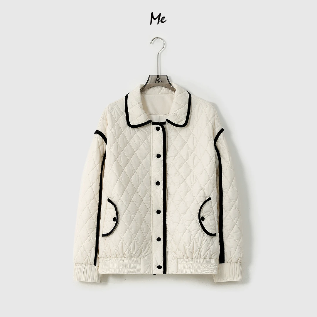 ME【香香菱格棉服】菱格走线撞色包边时尚百搭休闲保暖棉衣MESA3853