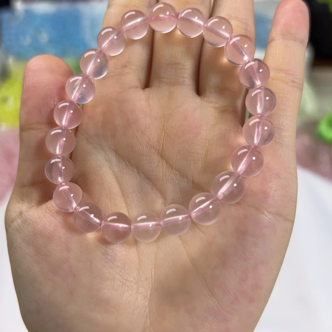 用***8水晶手串未镶嵌莫粉8咪拍十次合一单 不带证