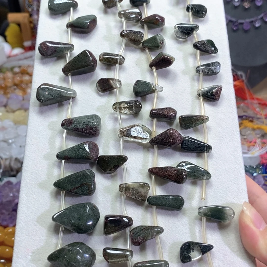 玛瑙/玉髓未镶嵌珠宝半成品绿幽灵水滴一条