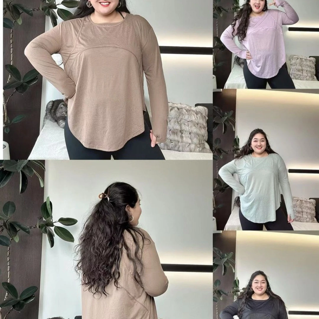 大码秋冬小露肩假两件运动瑜伽速干宽松显瘦长袖SY-112