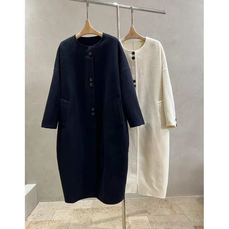 Li Wang/里望设计师款 温柔气质高级风山羊绒+羊毛圆领双面呢大衣