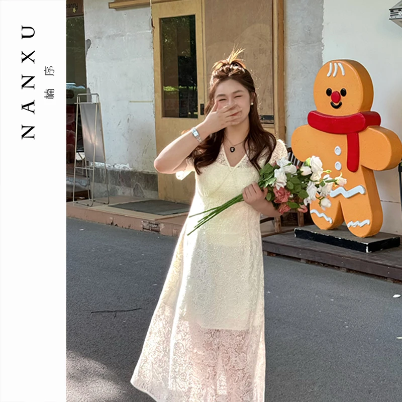 楠序源子微胖大码 慵懒风女装高贵拼接假两件连衣裙女夏季YZ36203