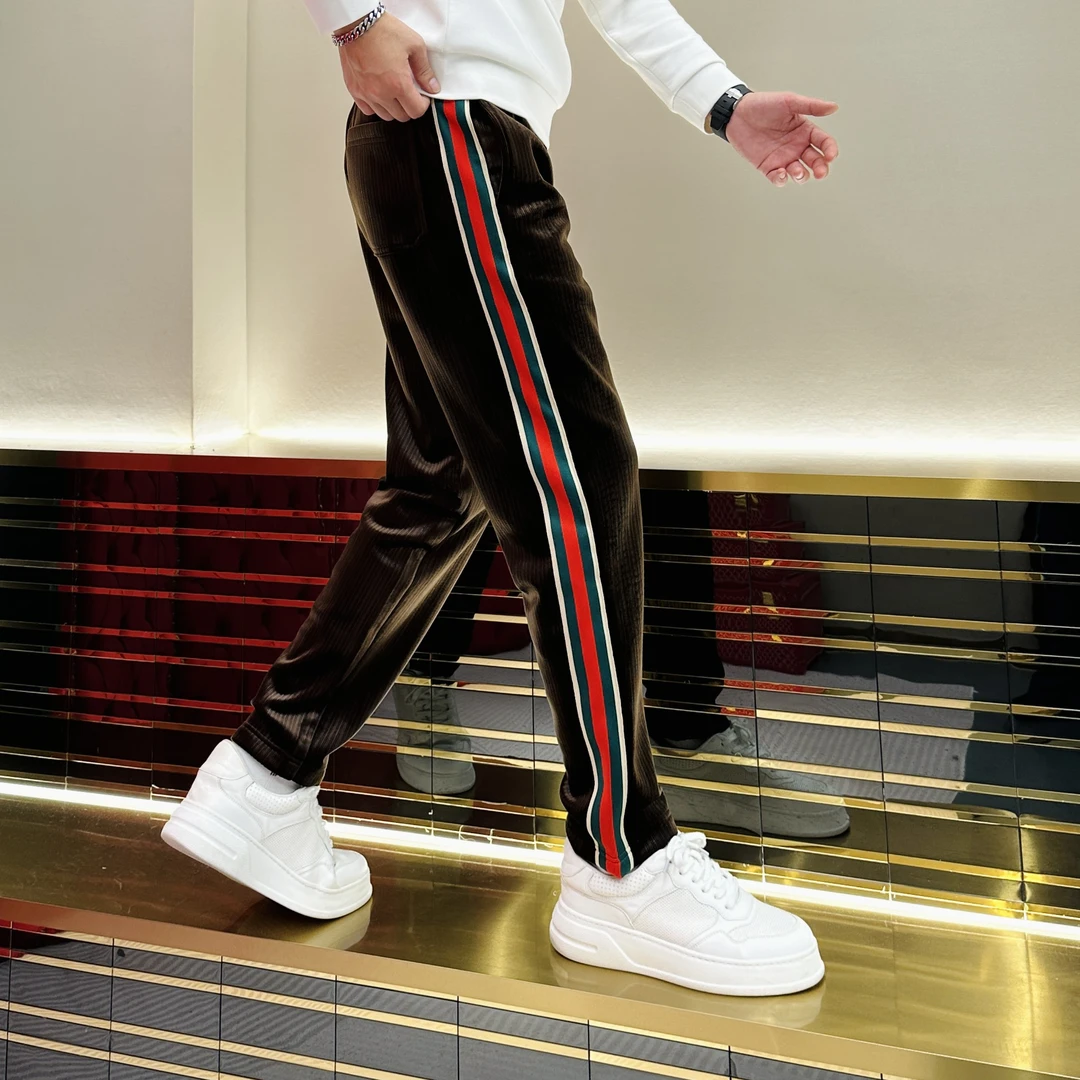 水金男装2024冬季男士修身百搭时尚加绒潮流大牌德绒直筒休闲裤