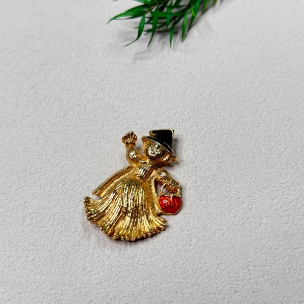 铜合金珐琅胸针 【六六中古】孤品复古万圣节女孩胸针th8888