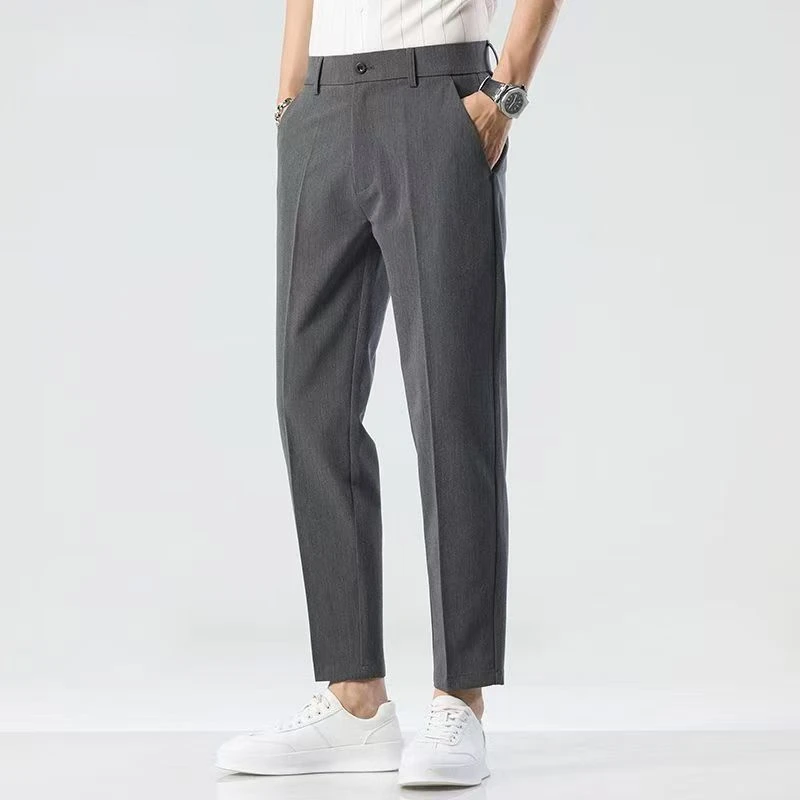 男装冰丝裤透气商务宽松百搭裤显瘦薄款夏季速干冰爽弹力九分直筒