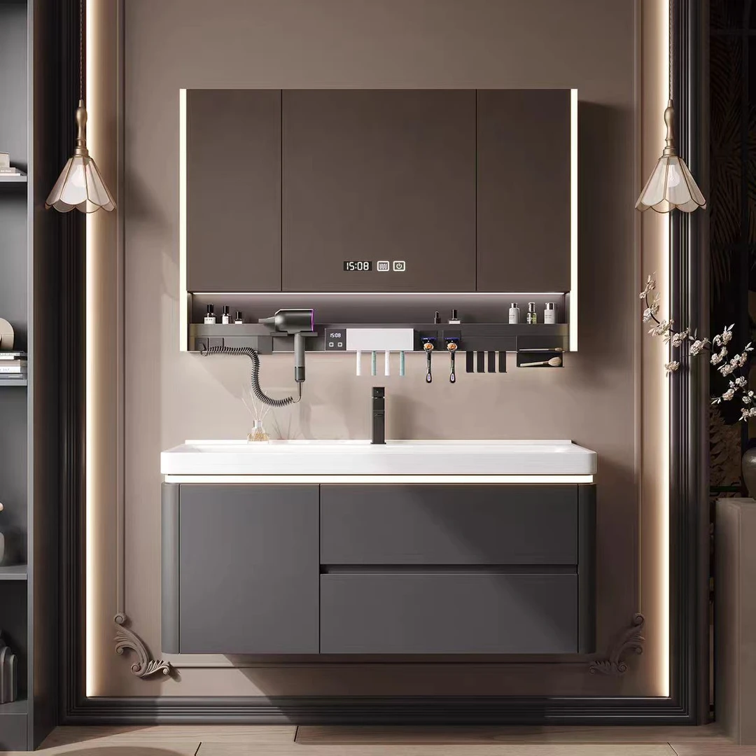 泽钊轻奢风圆角浴室柜组合海洋盆陶瓷一体大盆洗簌台洗手洗脸盆