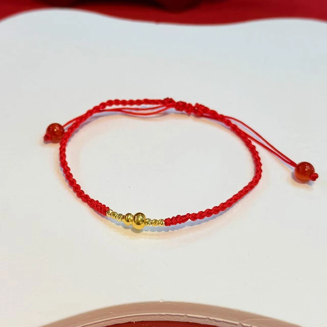 18K金葫芦玉髓珠珠红绳手绳配件HNZ14886