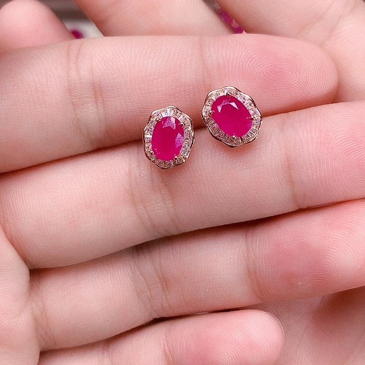 耳饰银S925镶嵌红宝石