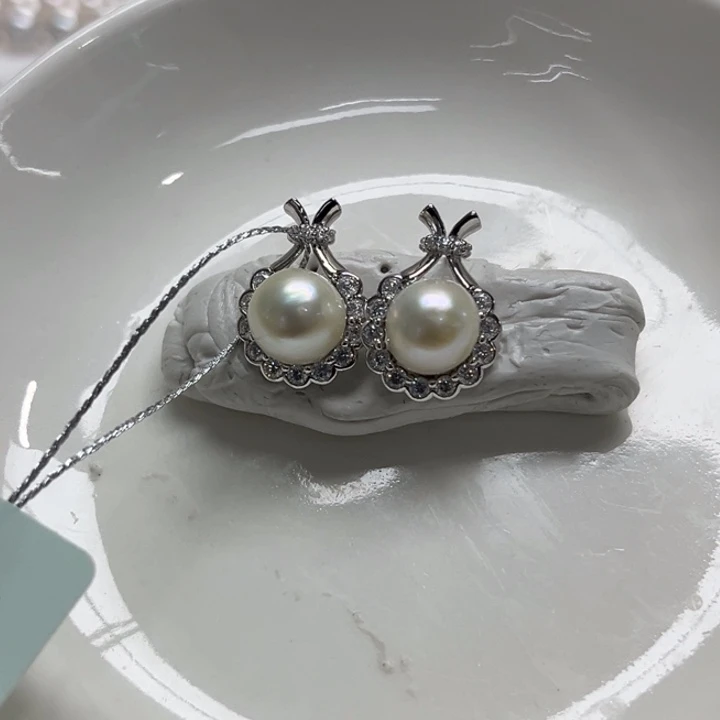 银S925镶嵌耳饰海水珍珠8-9mm41号