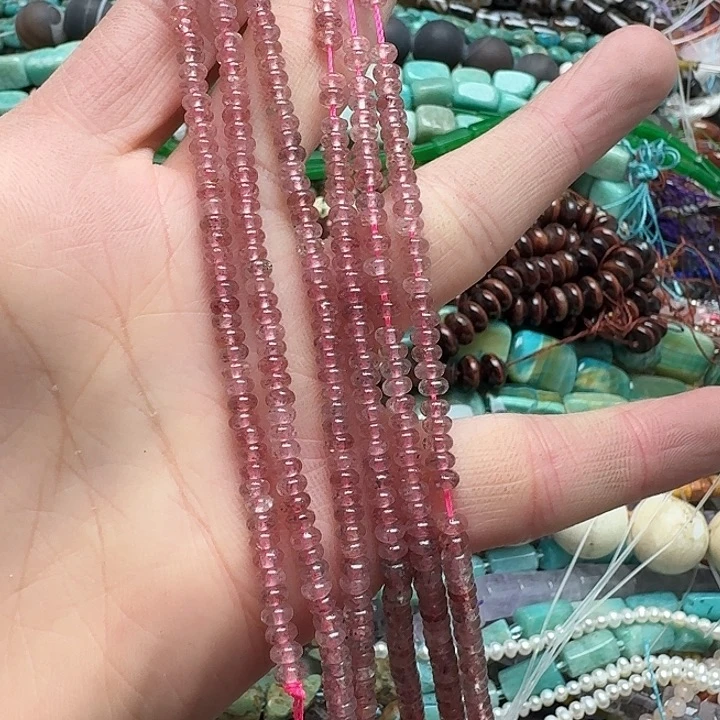 玛瑙/玉髓未镶嵌珠宝半成品一条4mm草莓晶算盘