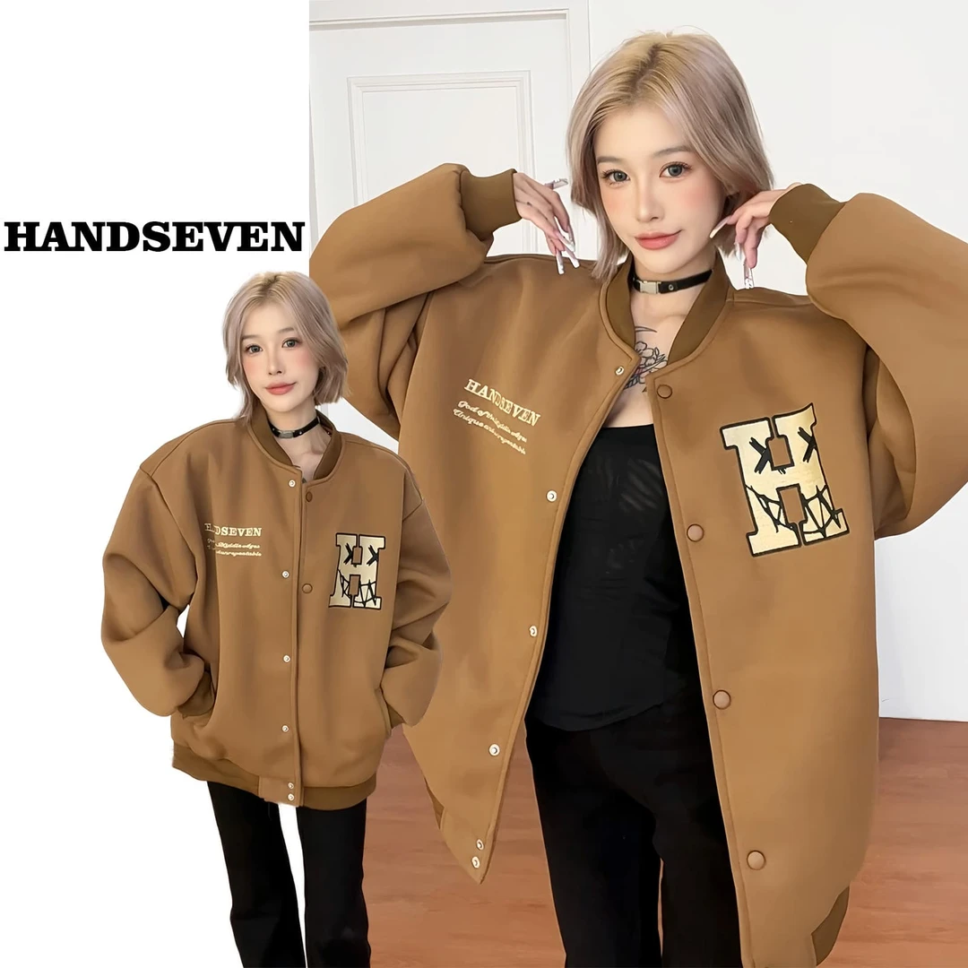 HandSeven美式秋冬美拉德复古刺绣棒球服学院风重磅高街卫衣夹克