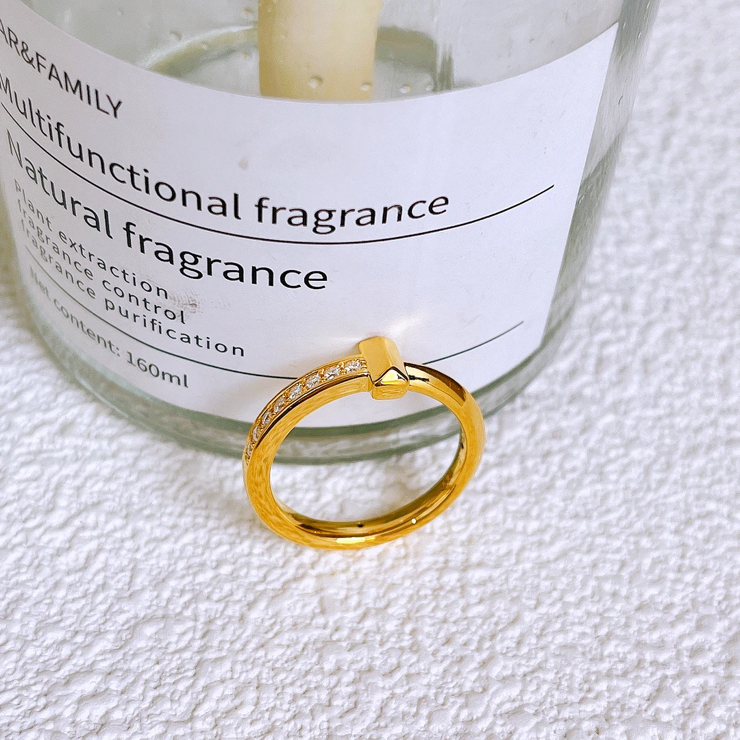 足金999镶嵌T戒时尚简约戒指轻奢精致