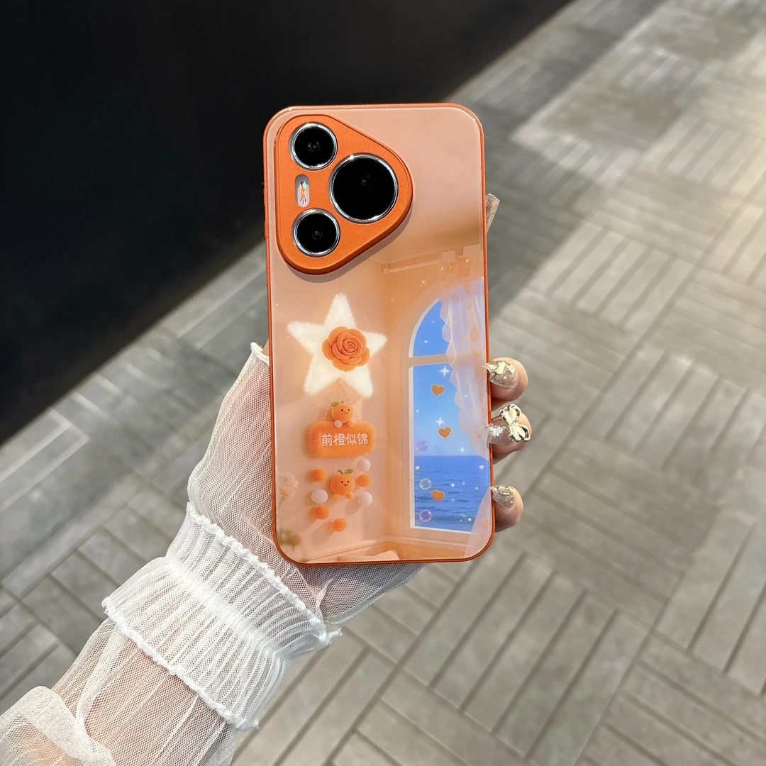 苹果/华为/oppo/vivo/小米 前橙似锦适用pura70肤感玻璃手机壳