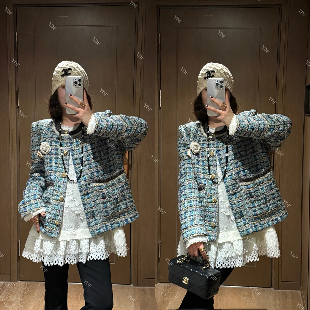 YDFSTUDIO小众【心水战衣】欧货早秋重工立体花朵小香编织设计外套