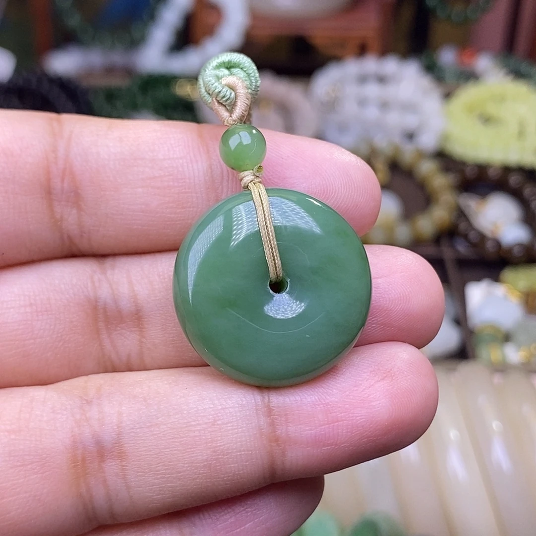 和田玉未镶嵌颈饰碧玉老料粉绿平安扣吊坠