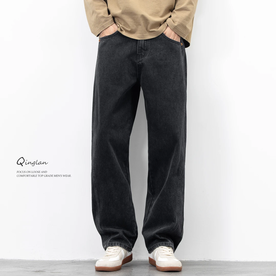黑色牛仔裤男直筒宽松阔腿大码潮流美式休闲水洗2025新款秋季裤子