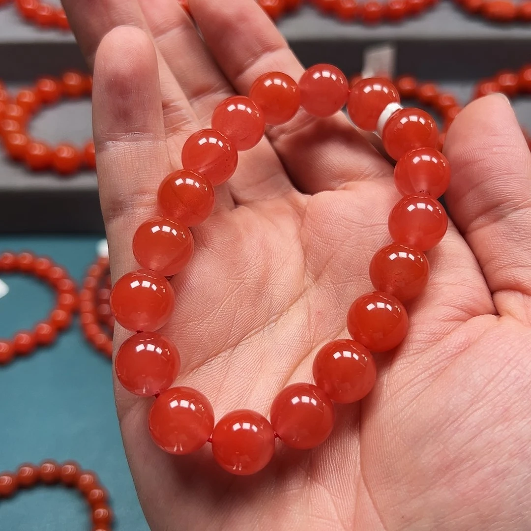 南红玛瑙未镶嵌手串樱桃红11m