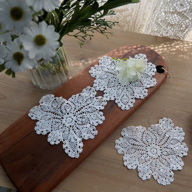 S241 细线钩针心形杯垫棉质15x12cm（有氧化）6片