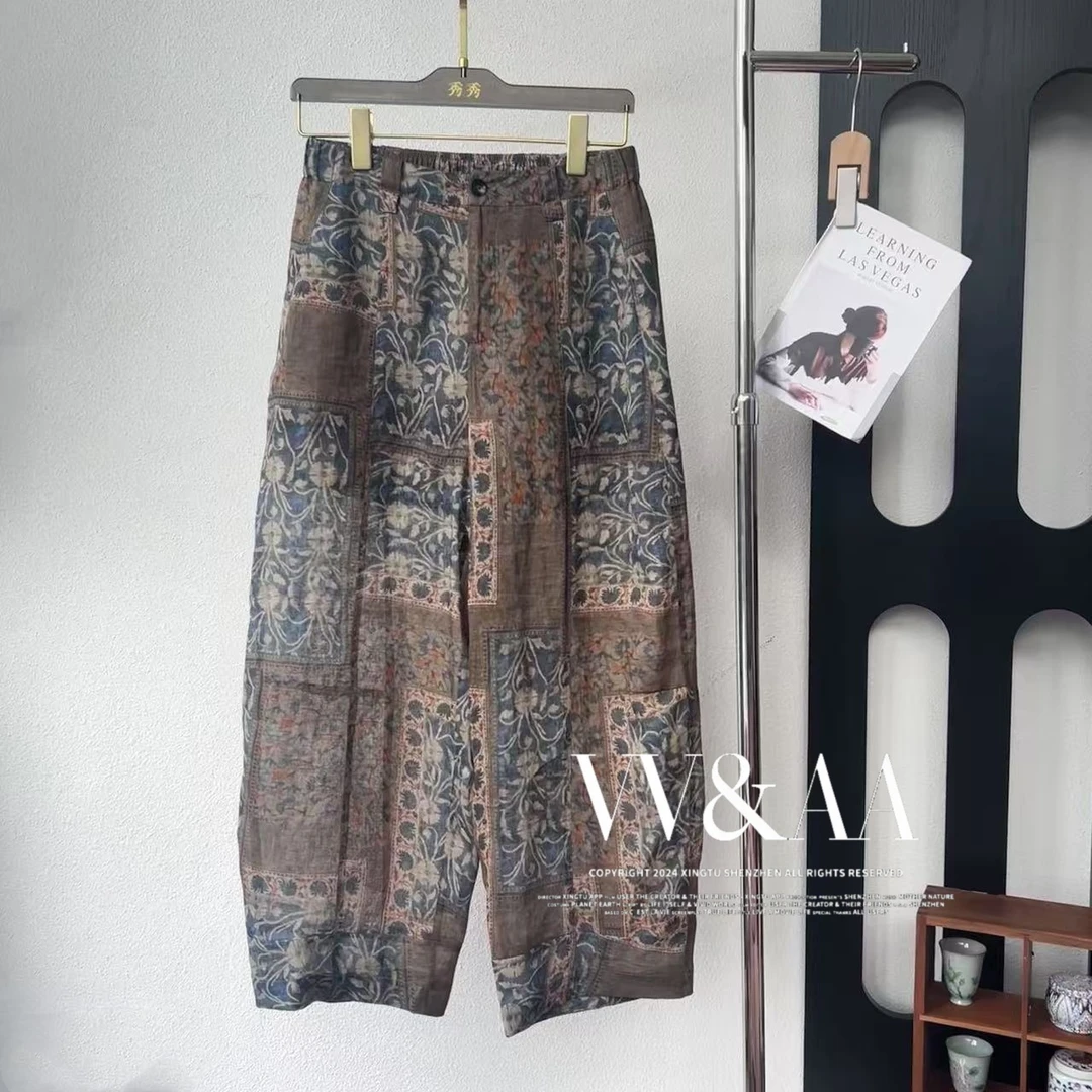 VV&AA “西风翠”国风数码印花休闲裤（橡筋腰） D261118