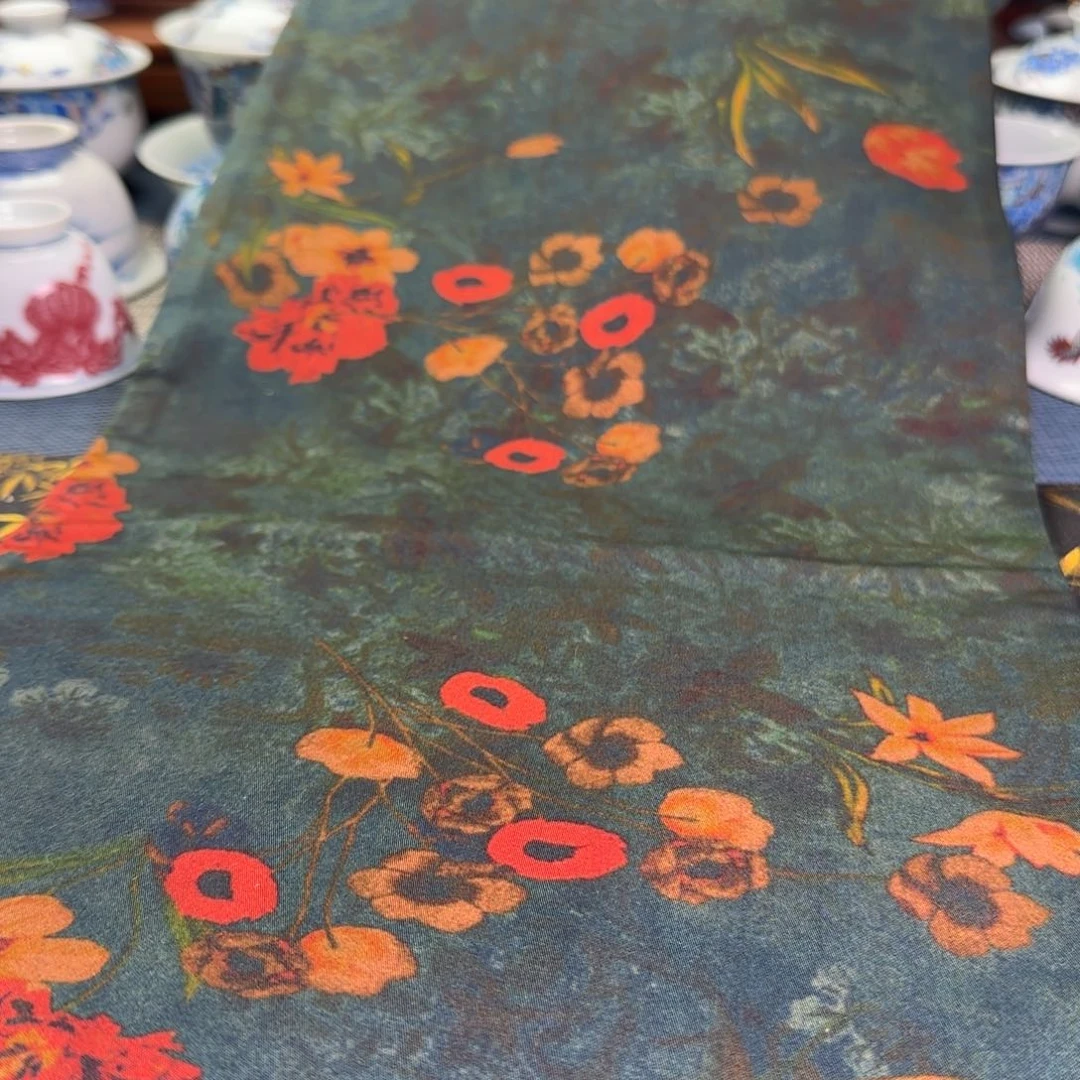 瓷片绿色茶席布一个