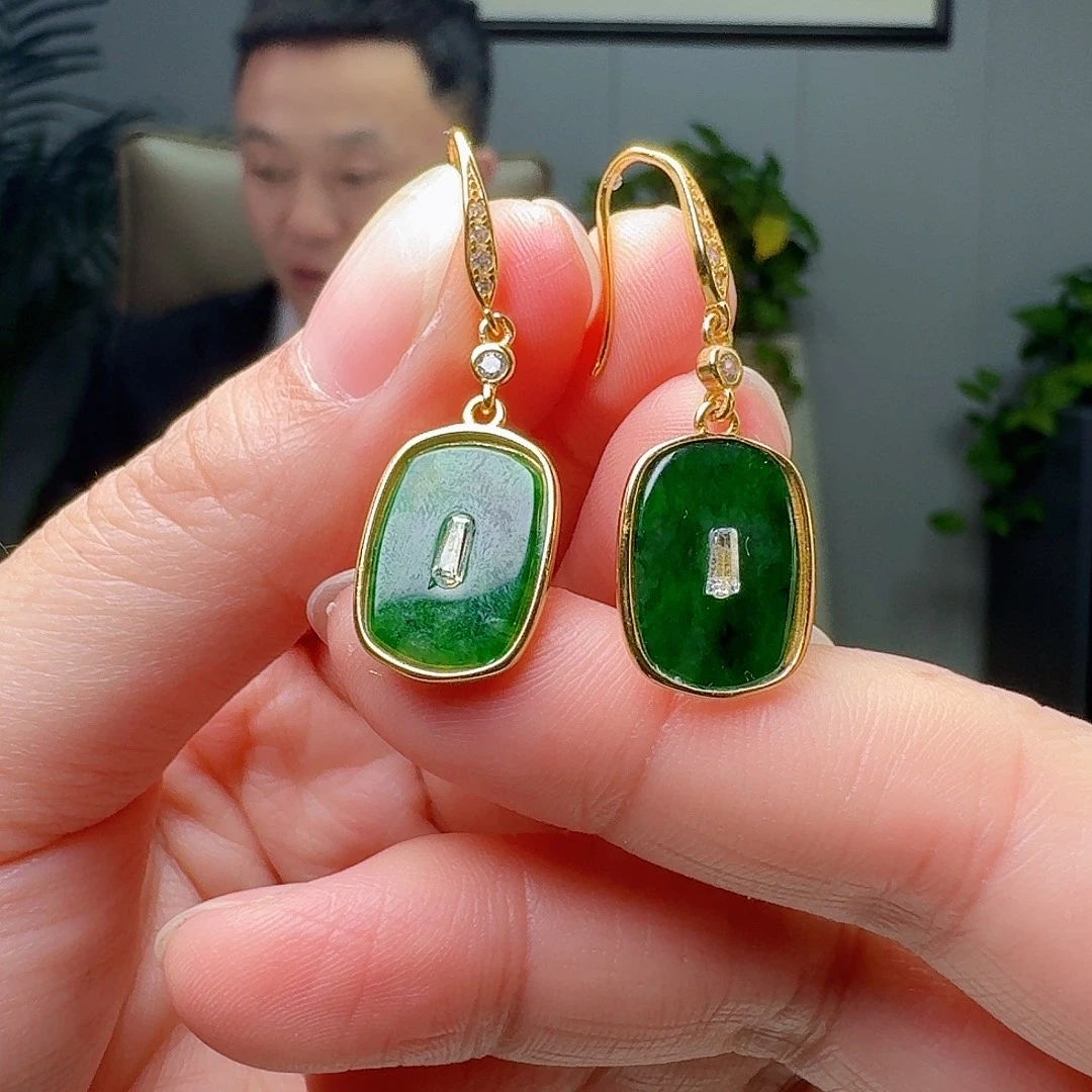 翡翠银S925镶嵌耳饰多样性发货其一