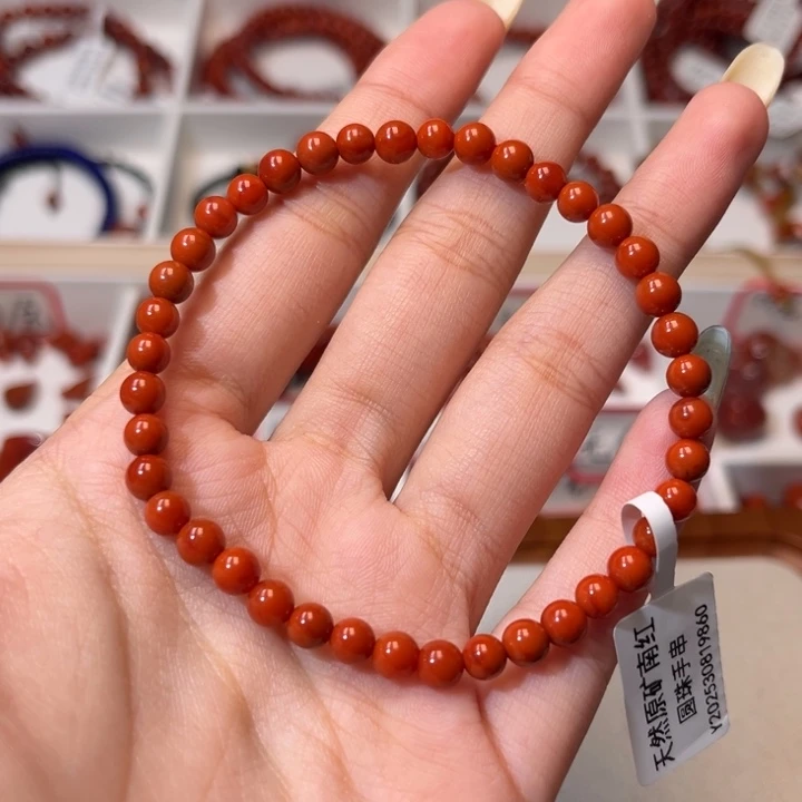 南红玛瑙未镶嵌手链满肉柿子红5mm圆珠手串