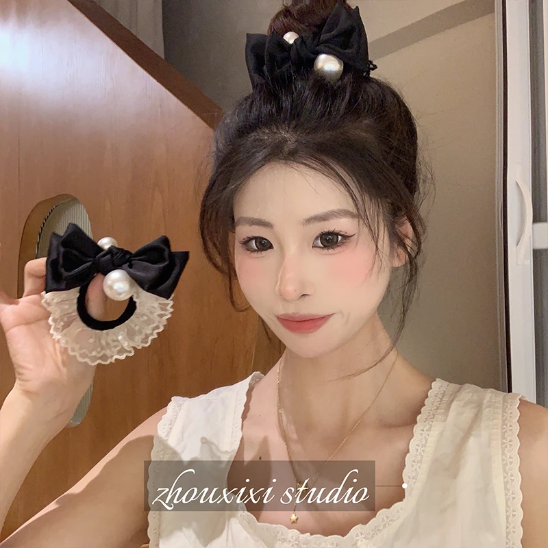 温柔纱纱蝴蝶结发圈女甜美优雅丸子头皮筋发绳高级感头饰