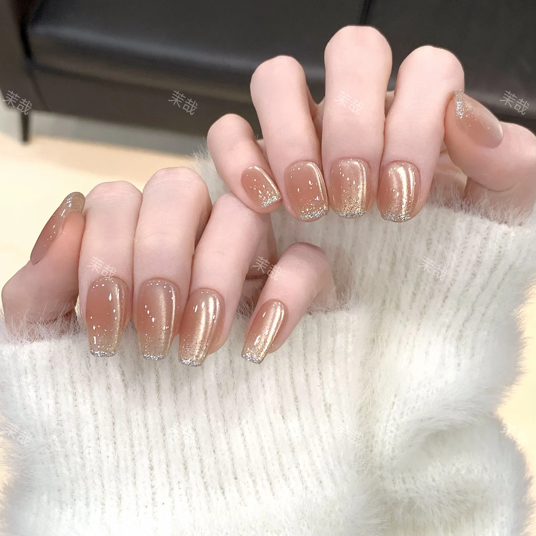 茉哉现货【粉雪山】纯手工定制美甲拆卸穿戴甲A3883