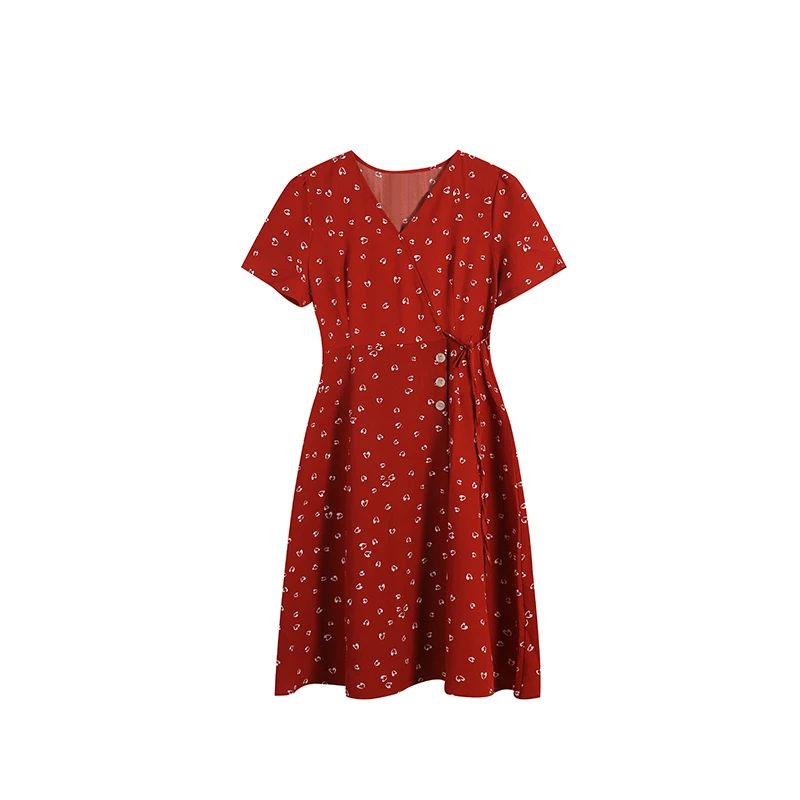 【魔法庄园】黑色/红色夏季连衣裙印花气质中长款碎花裙子ZL107355